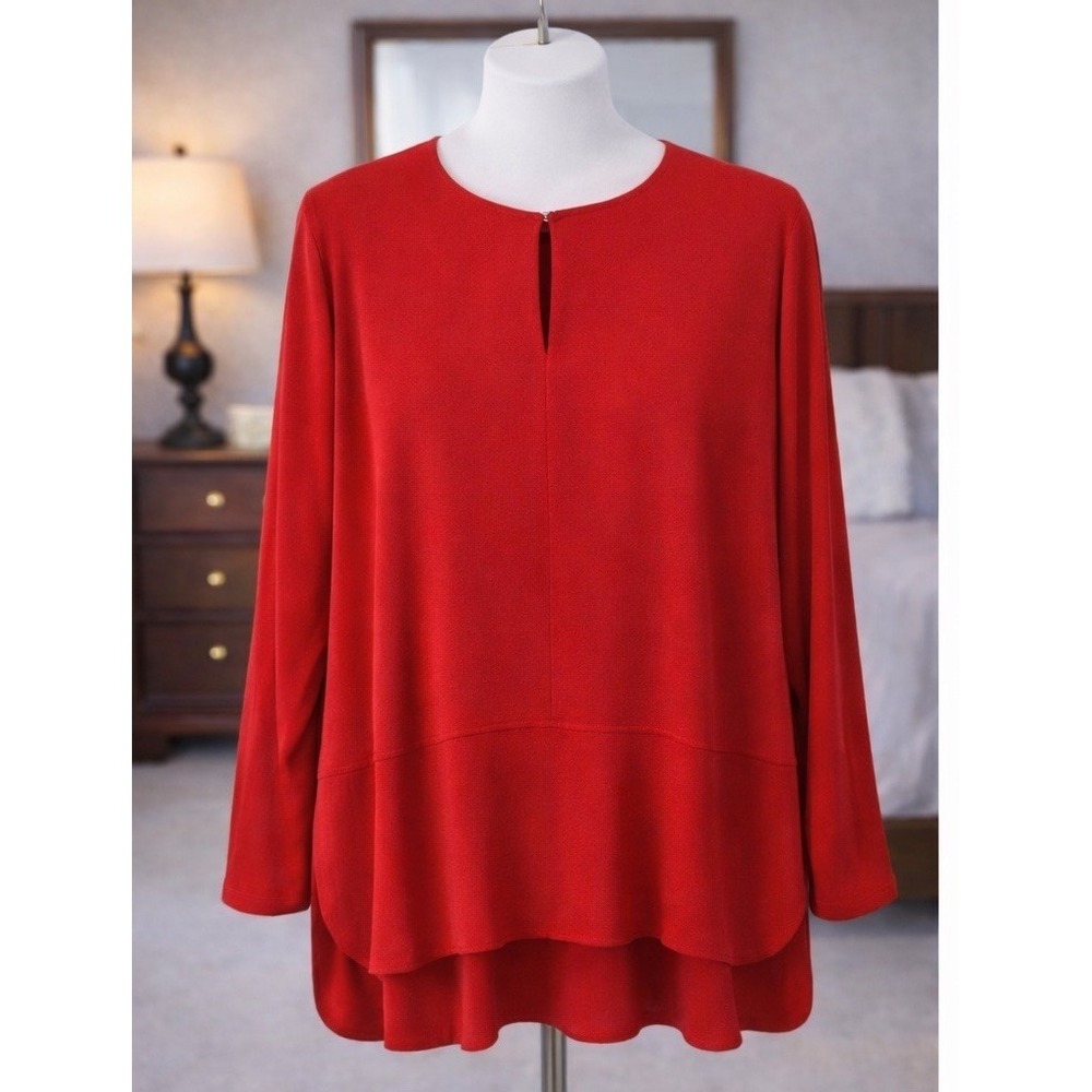 LRL Lauren Ralph Lauren Red Tunic Top Keyhole Neck Flowy Blouse Plus Size 3X